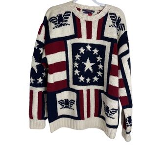 Vintage Tommy Hilfiger Hand Knit Wool Blend Patriotic sweater Mens Sz Med